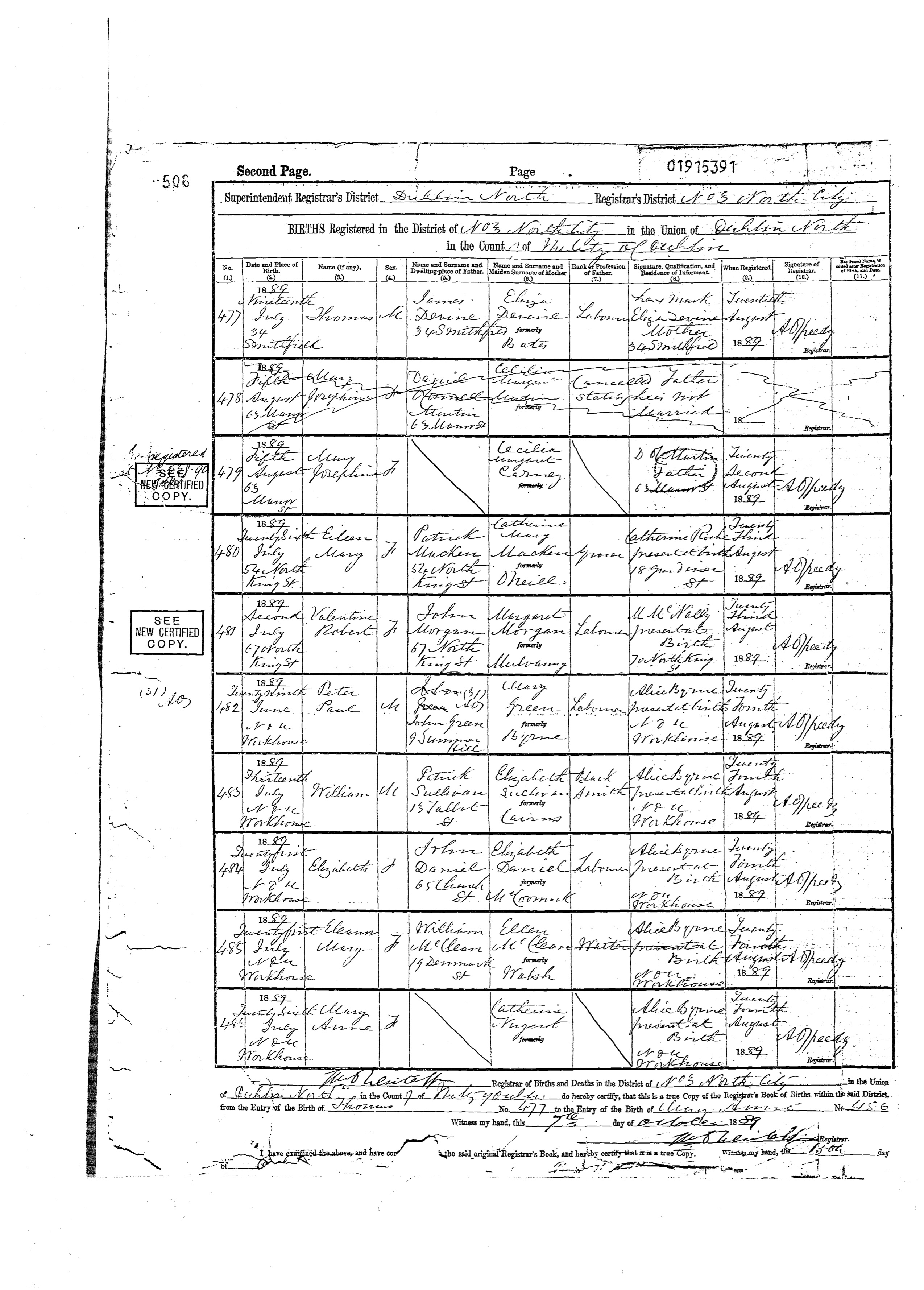 Elizabeth Daniel Birth 1889