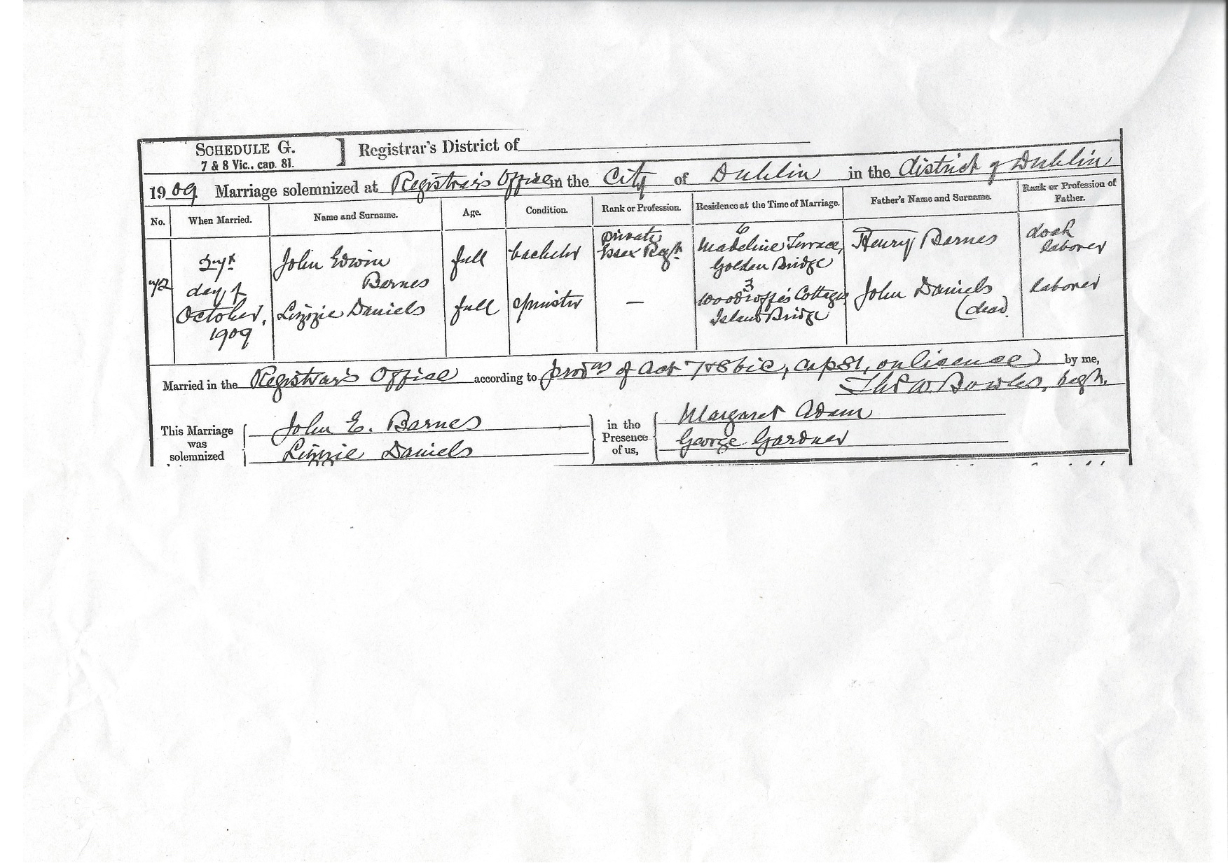 John Edwin Barnes Marriage