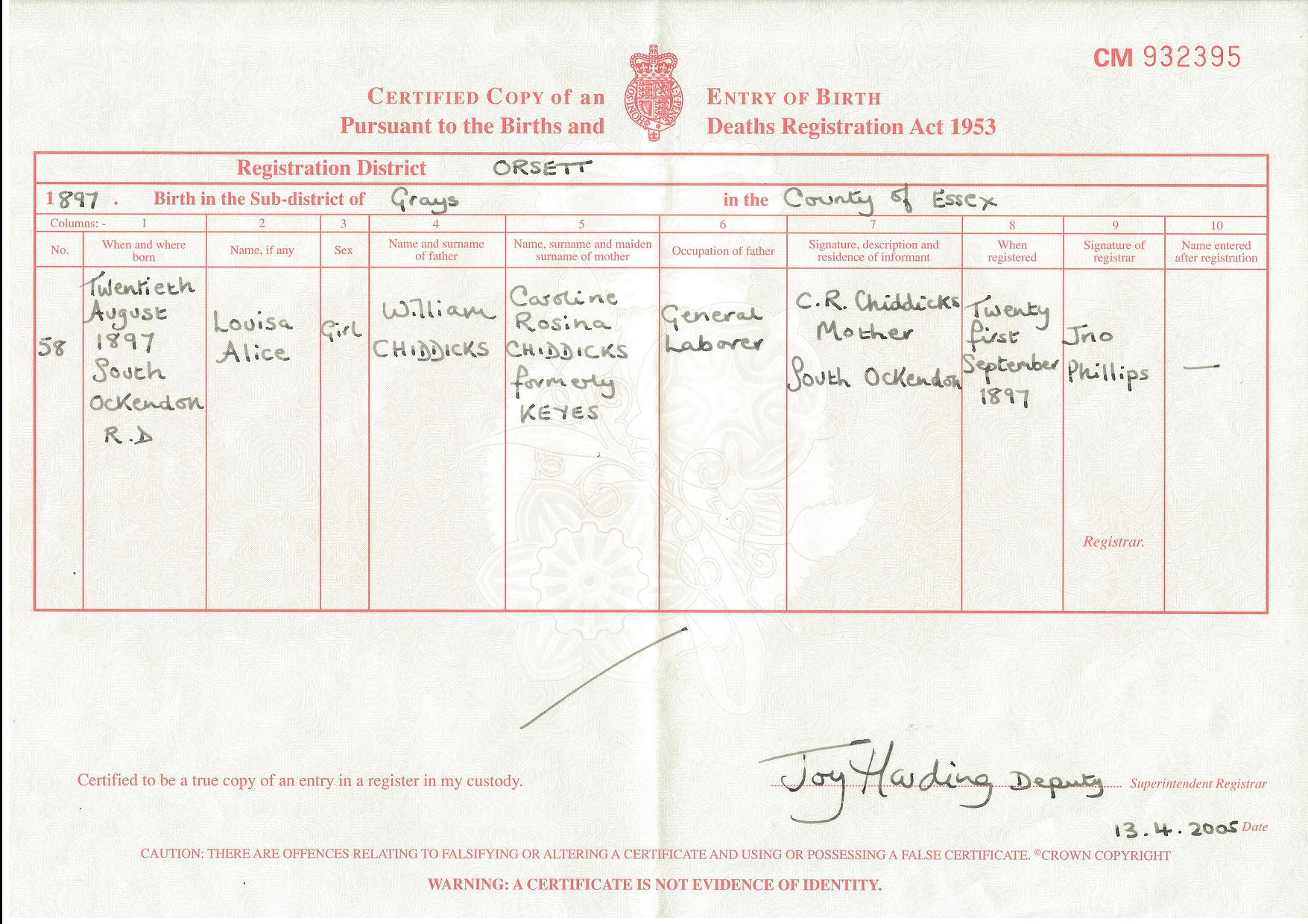 Louisa Chiddicks Birth