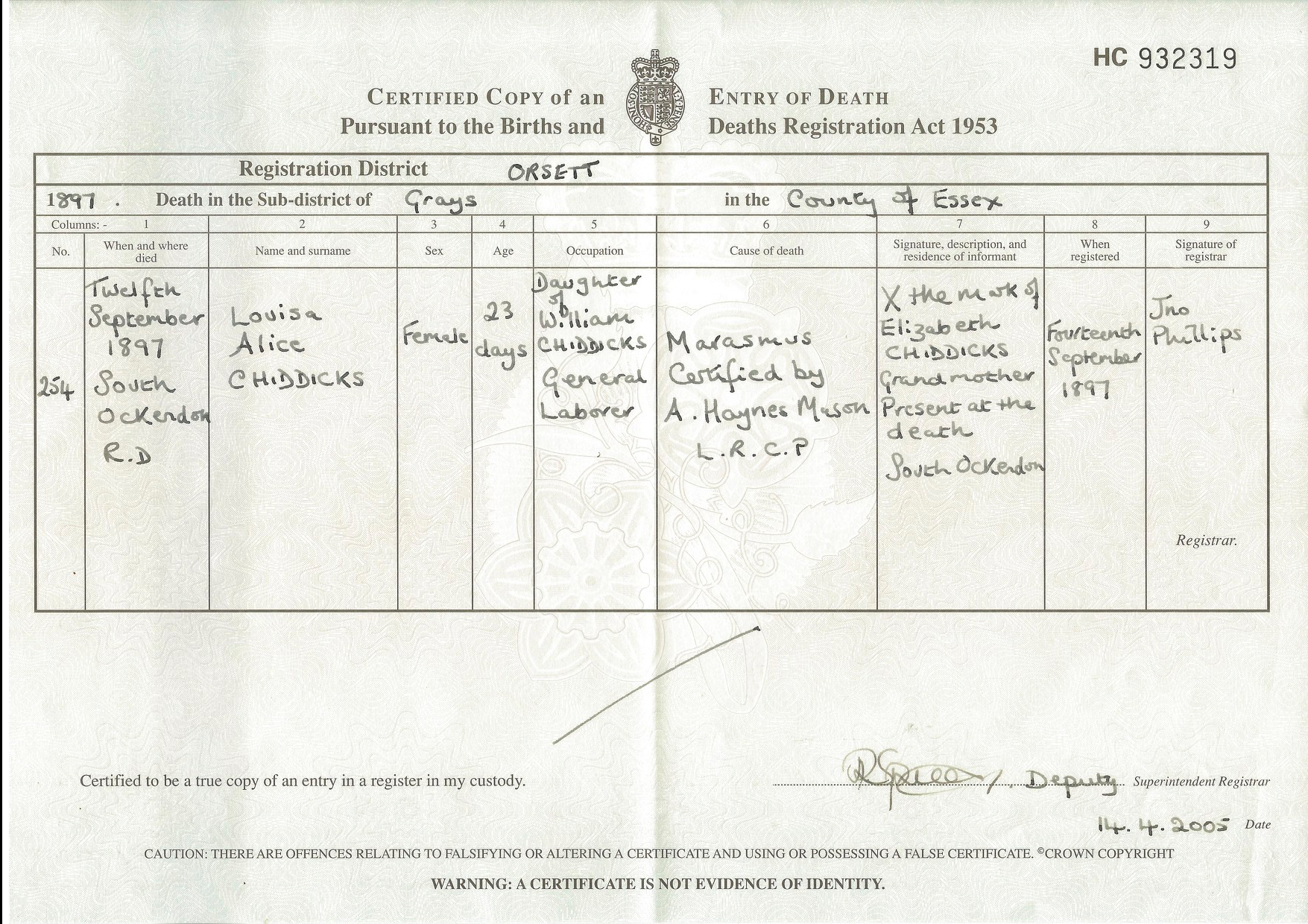 Louisa Chiddicks Death