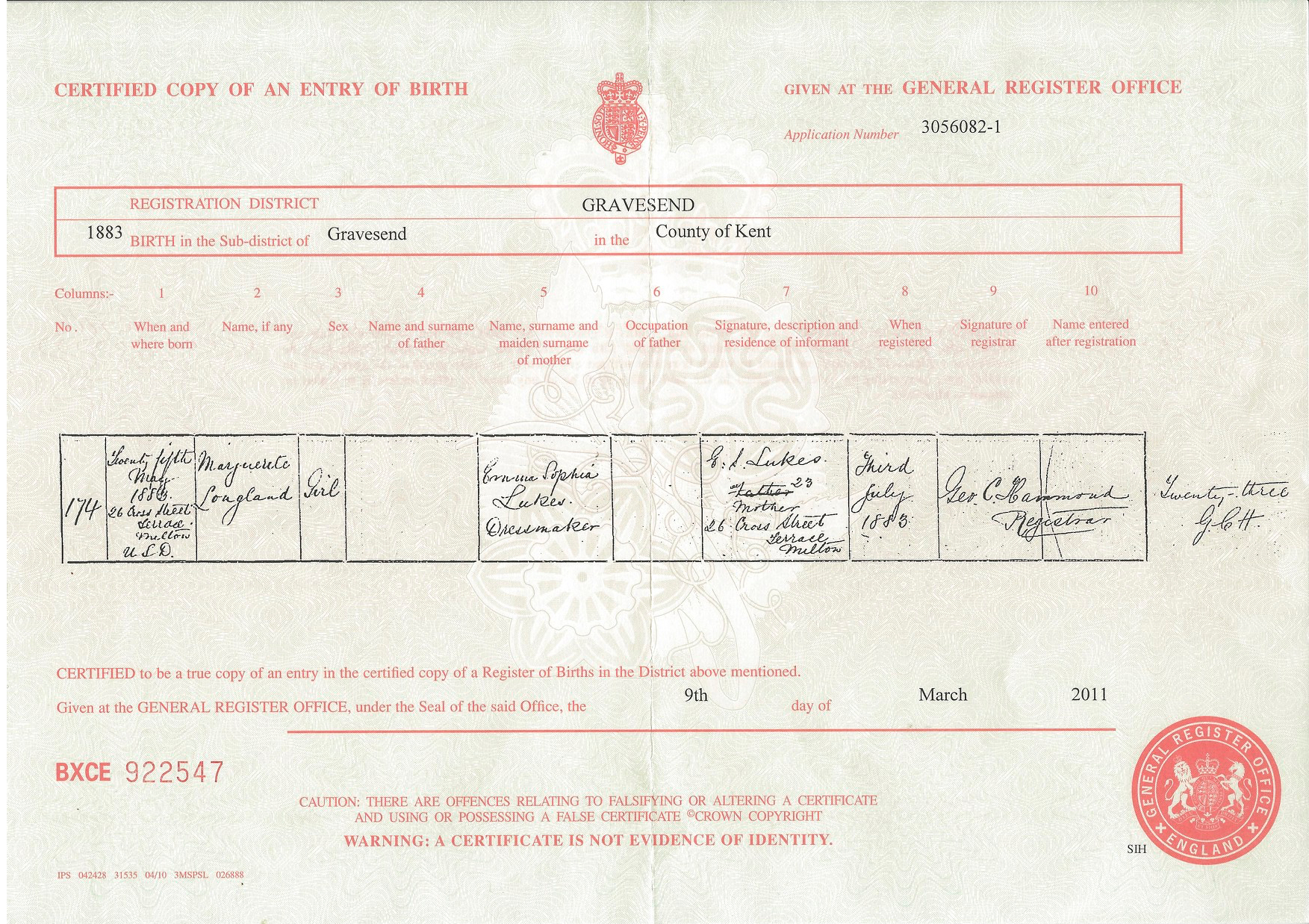 Marguerite Lukes Birth