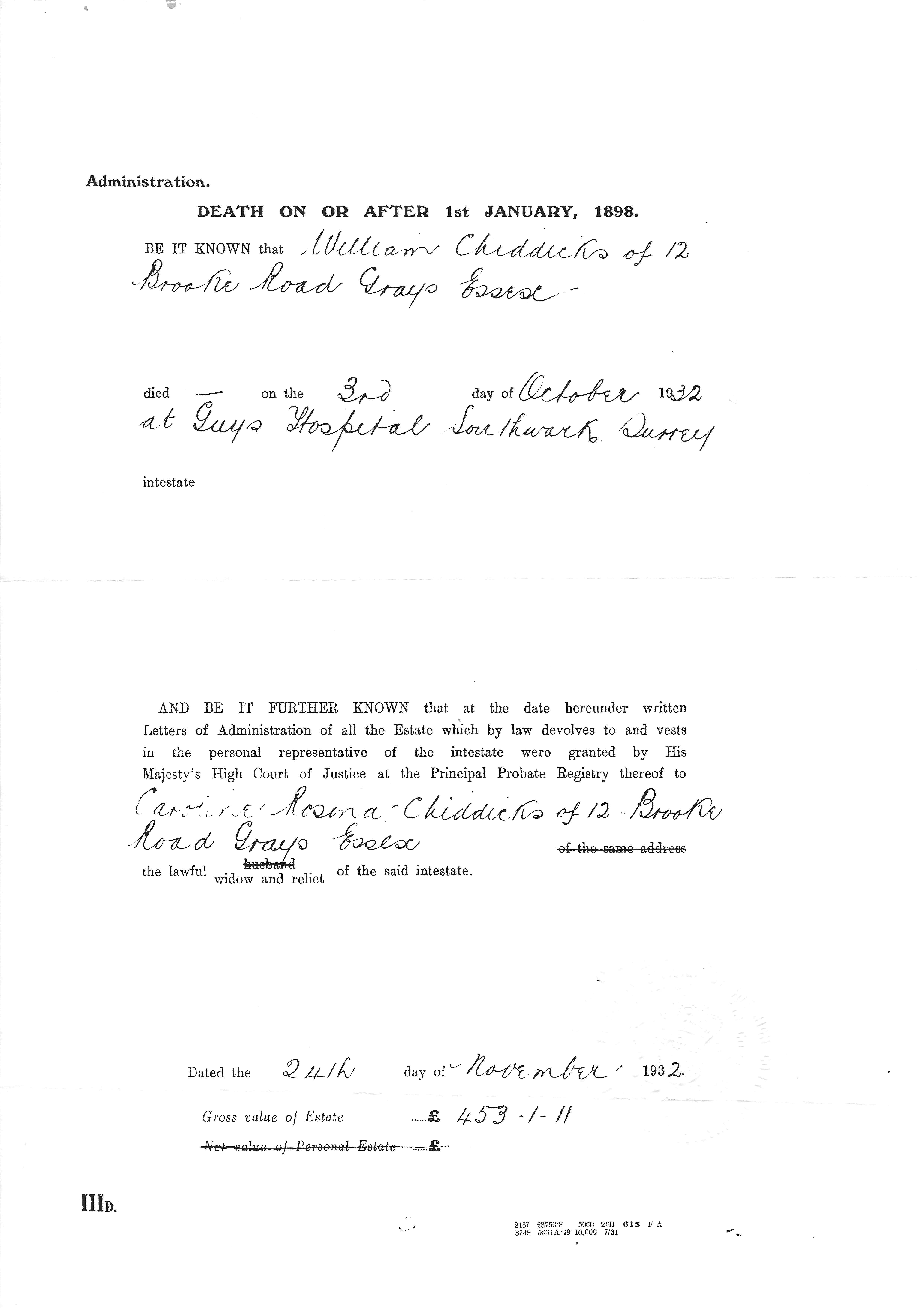 William Chiddicks Will 2