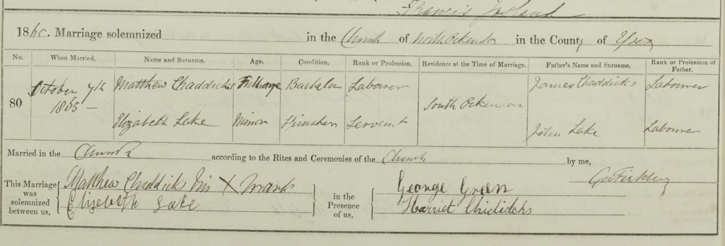 Matthew Chiddicks Elizabeth Lake Marriage