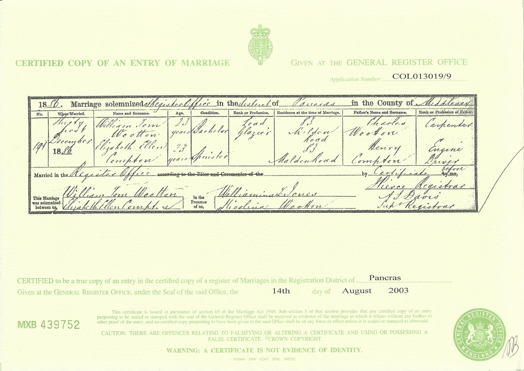 WTW Marriage Eliz Compton