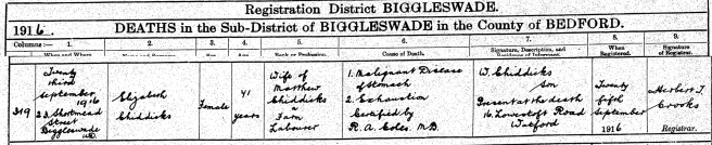 Elizabeth Chiddicks Death Certificate