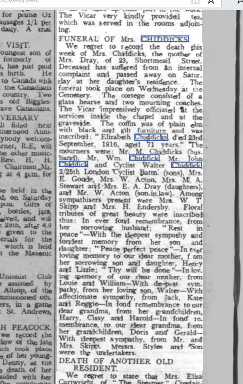 Mrs Chiddicks Funeral