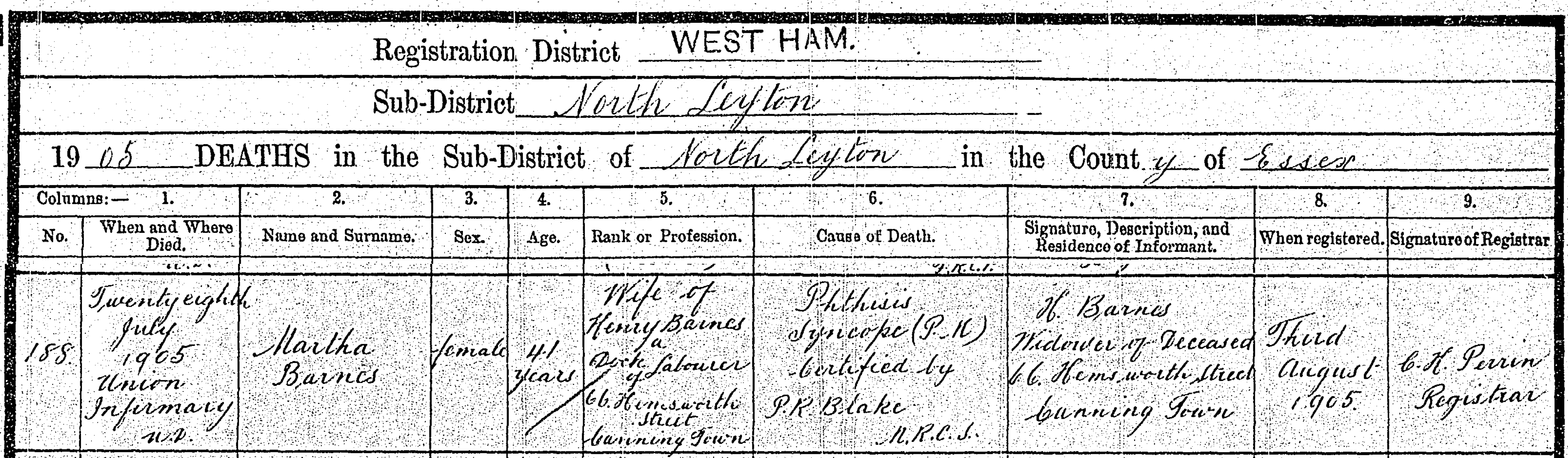 Martha Barnes Death Cert