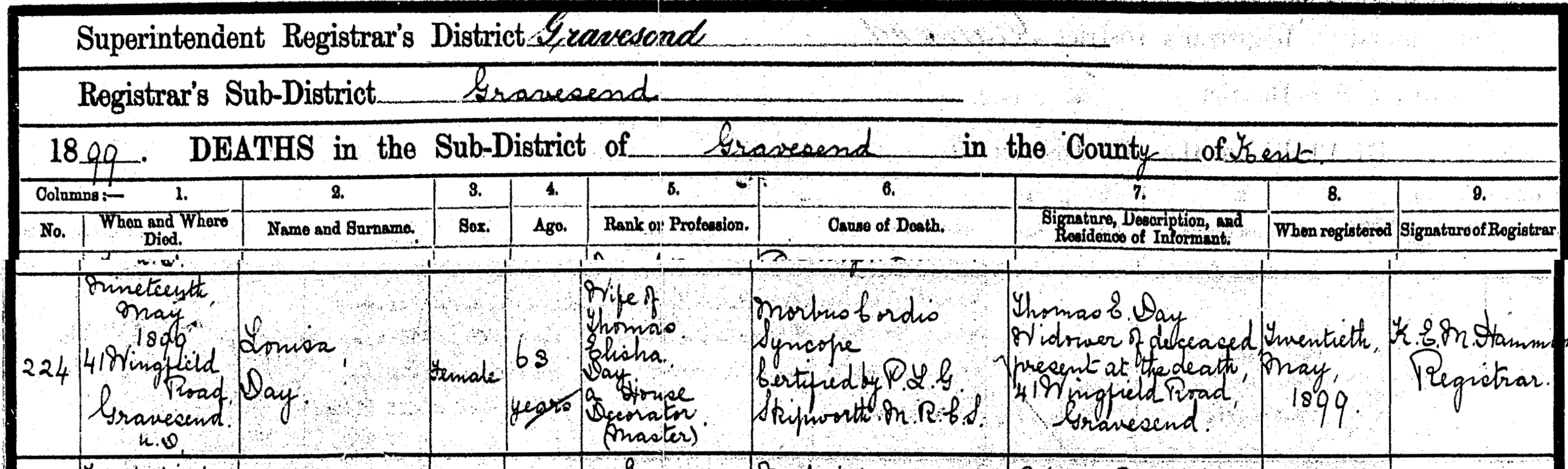 Louisa Day Death Certificate