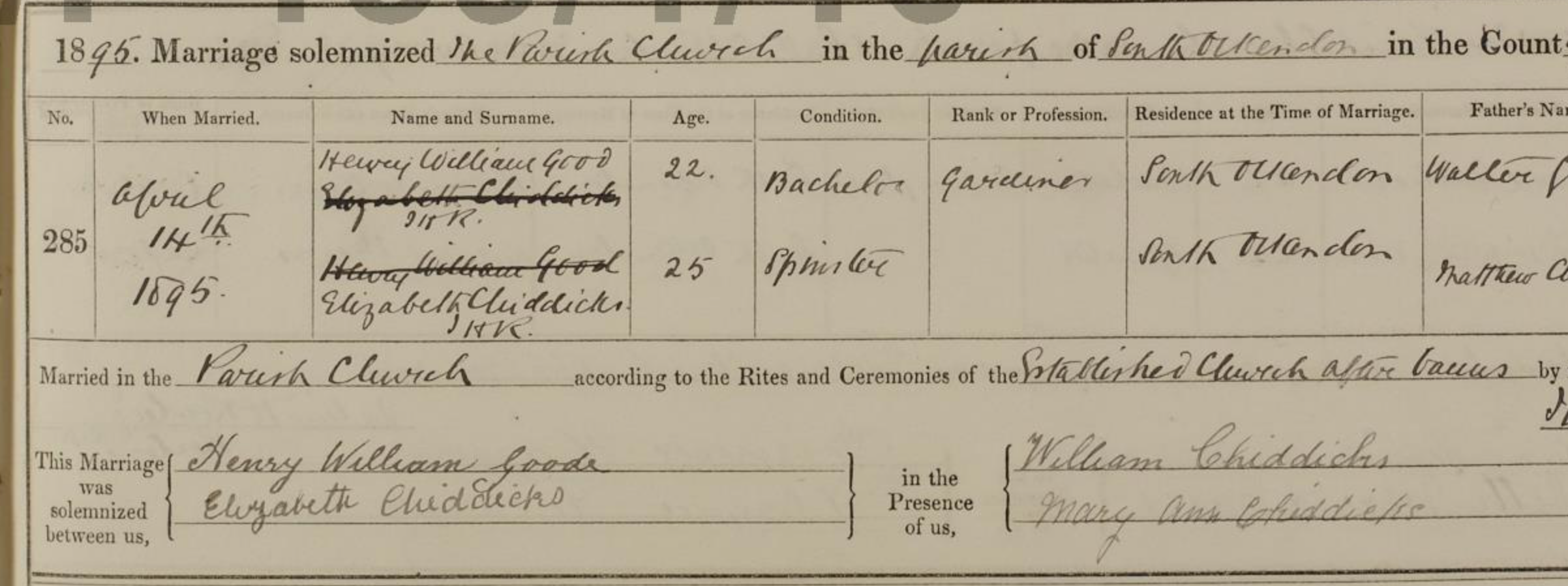 Elizabeth Chiddicks:Goode Marriage 1