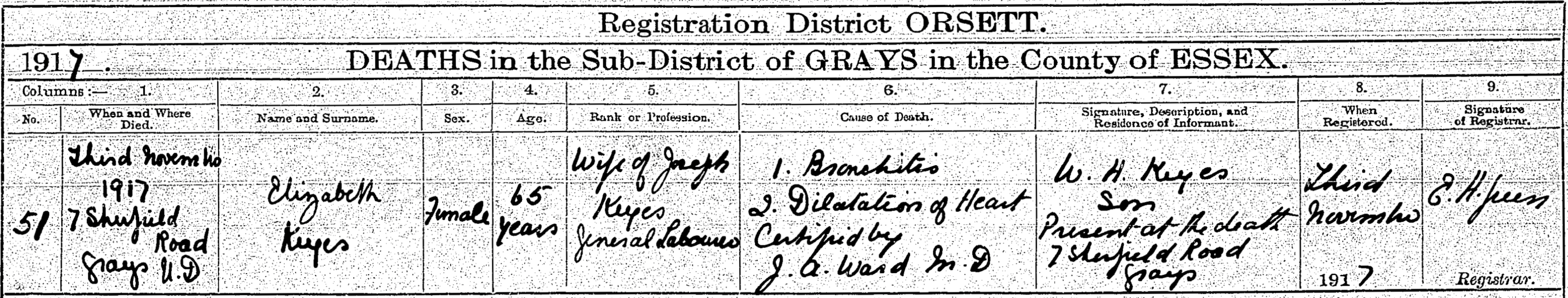 Elizabeth Keyes Death Certificate