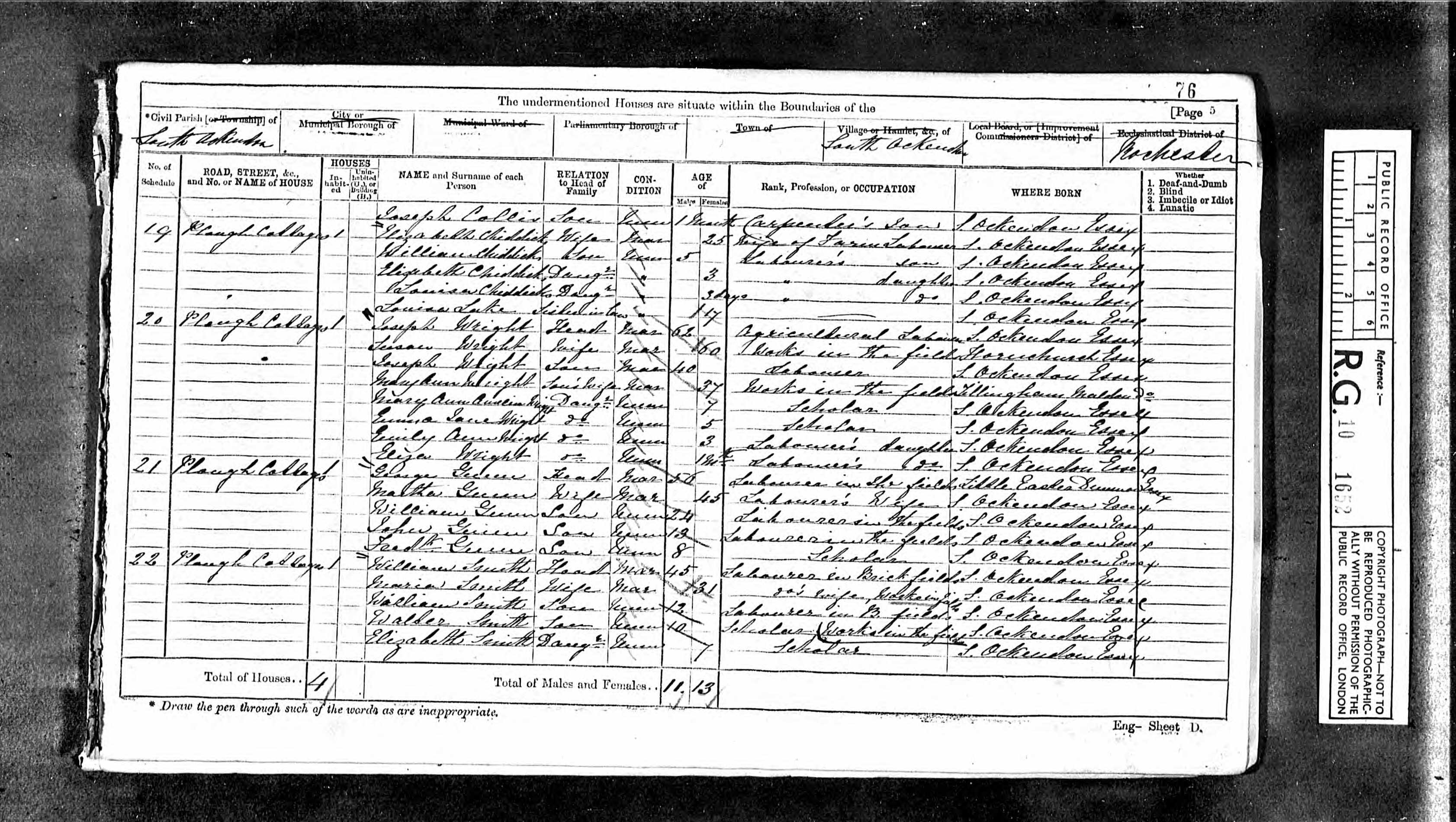 Elizabeth Lake Census Return 1871