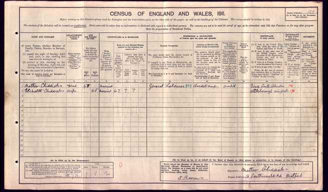 matthew Chiddicks 1911 Census