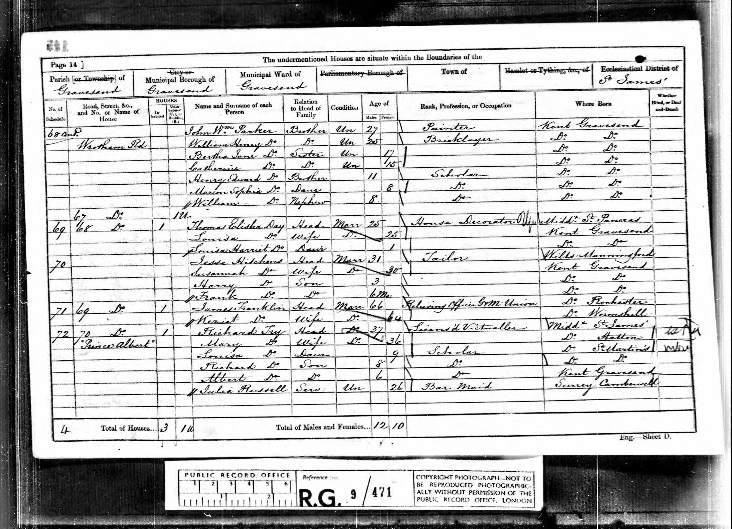 Thomas Elisha Day Census Return 1861