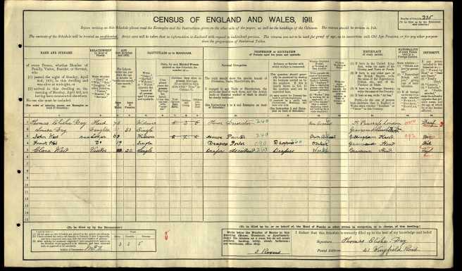 Thomas Elisha Day Census Return 1911