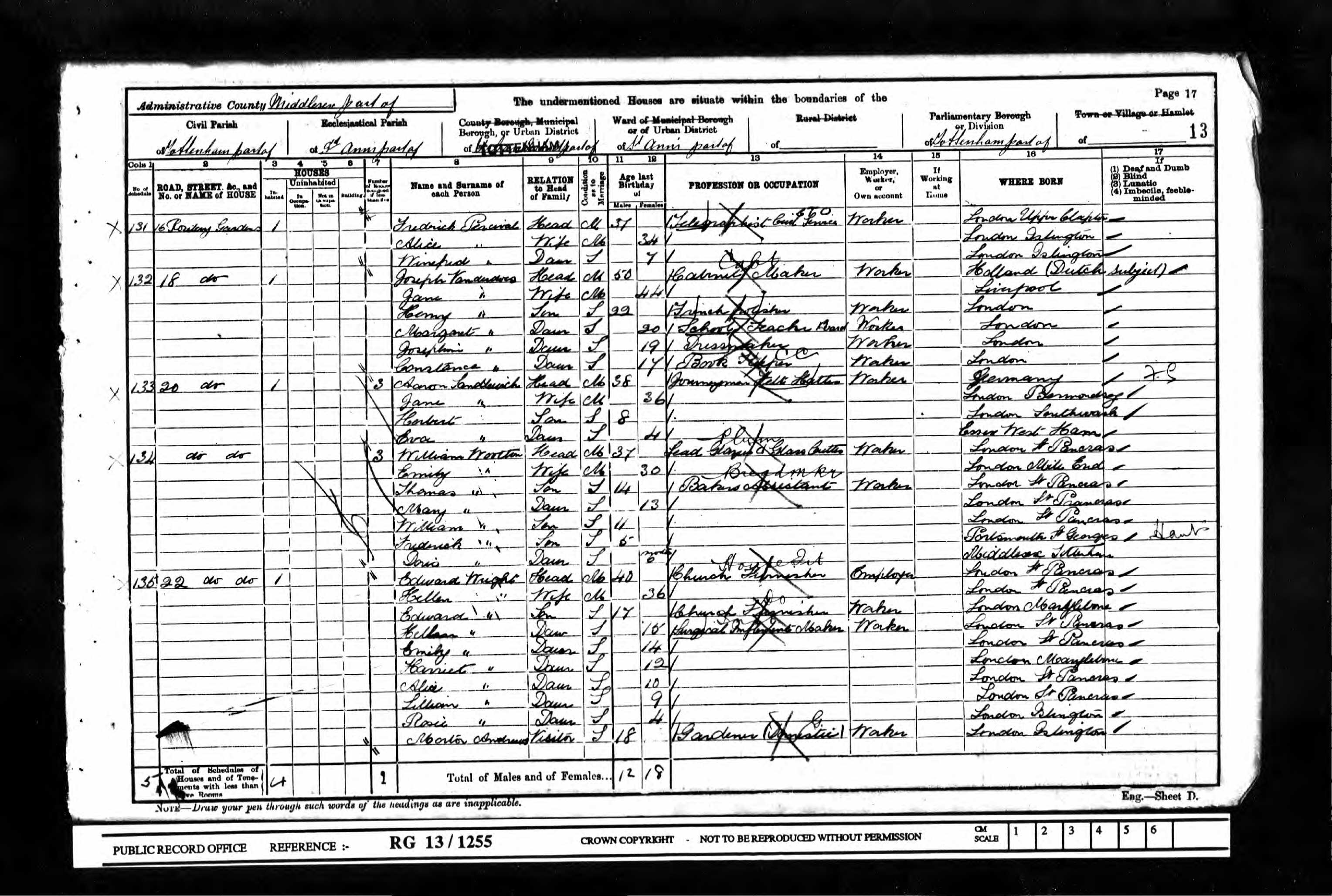William Tom Wootton Census Retun 1901