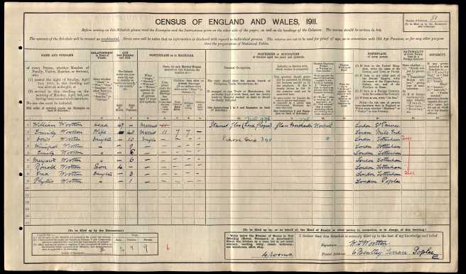 William Tom Wootton Census Retun 1911