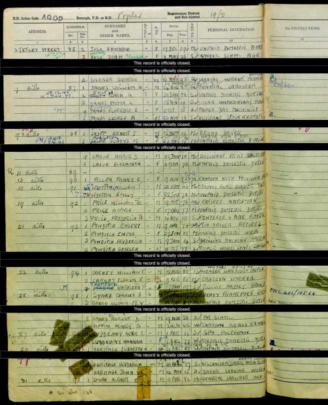 William Tom Wootton Census Retun 1939