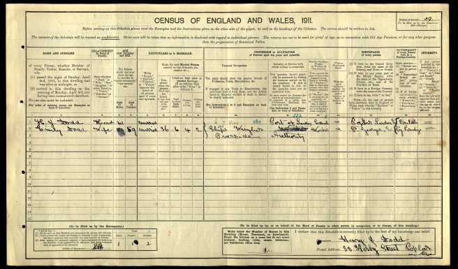Henry James Dodd Census Returns 1911