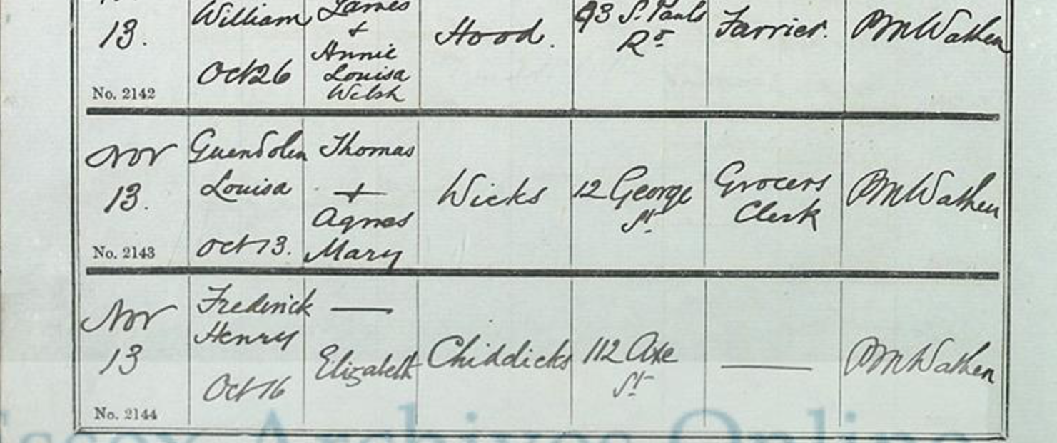 Frederick Henry Chiddicks illeg. Baptism 1901