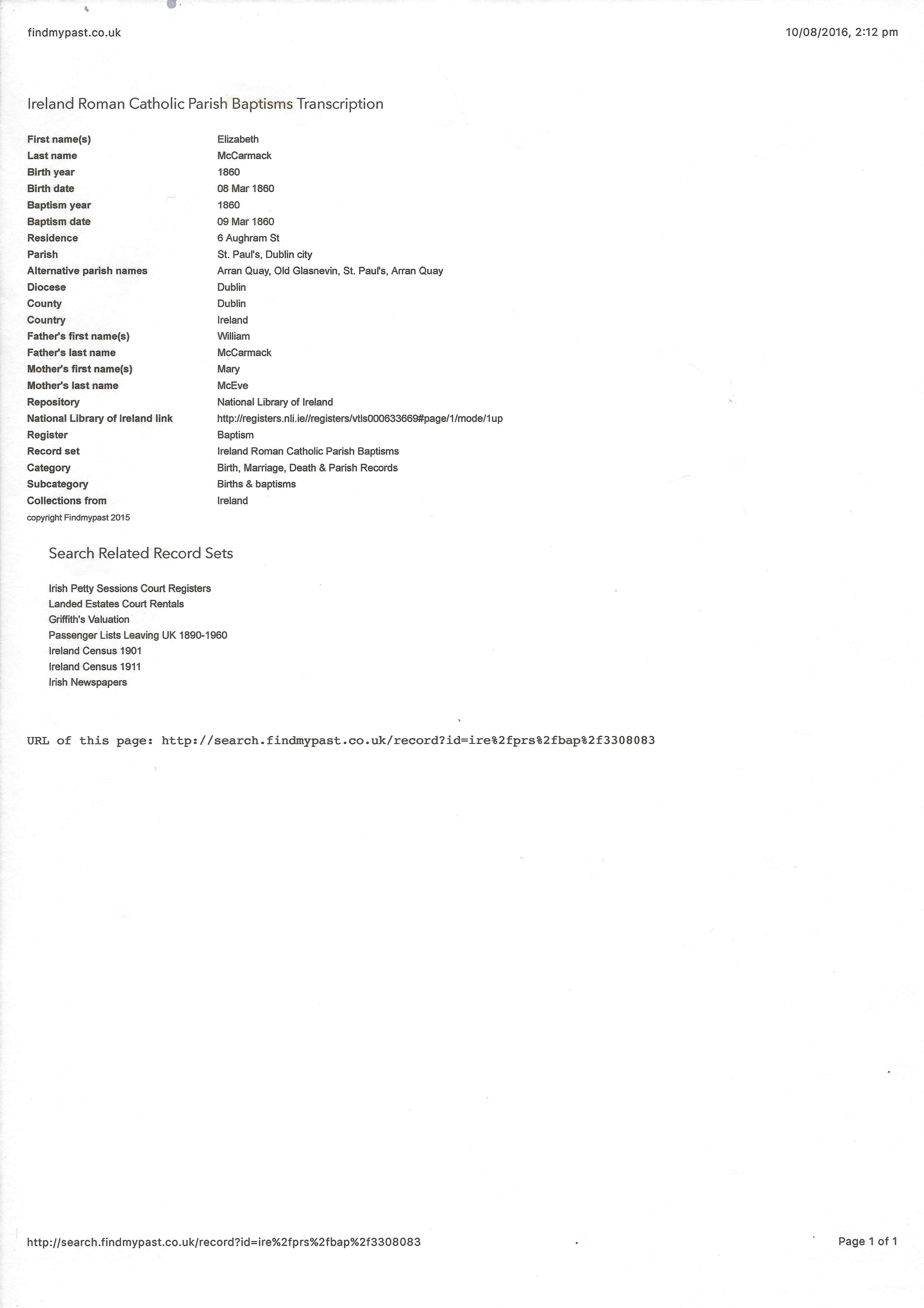 Elizabeth McCormack Baptism