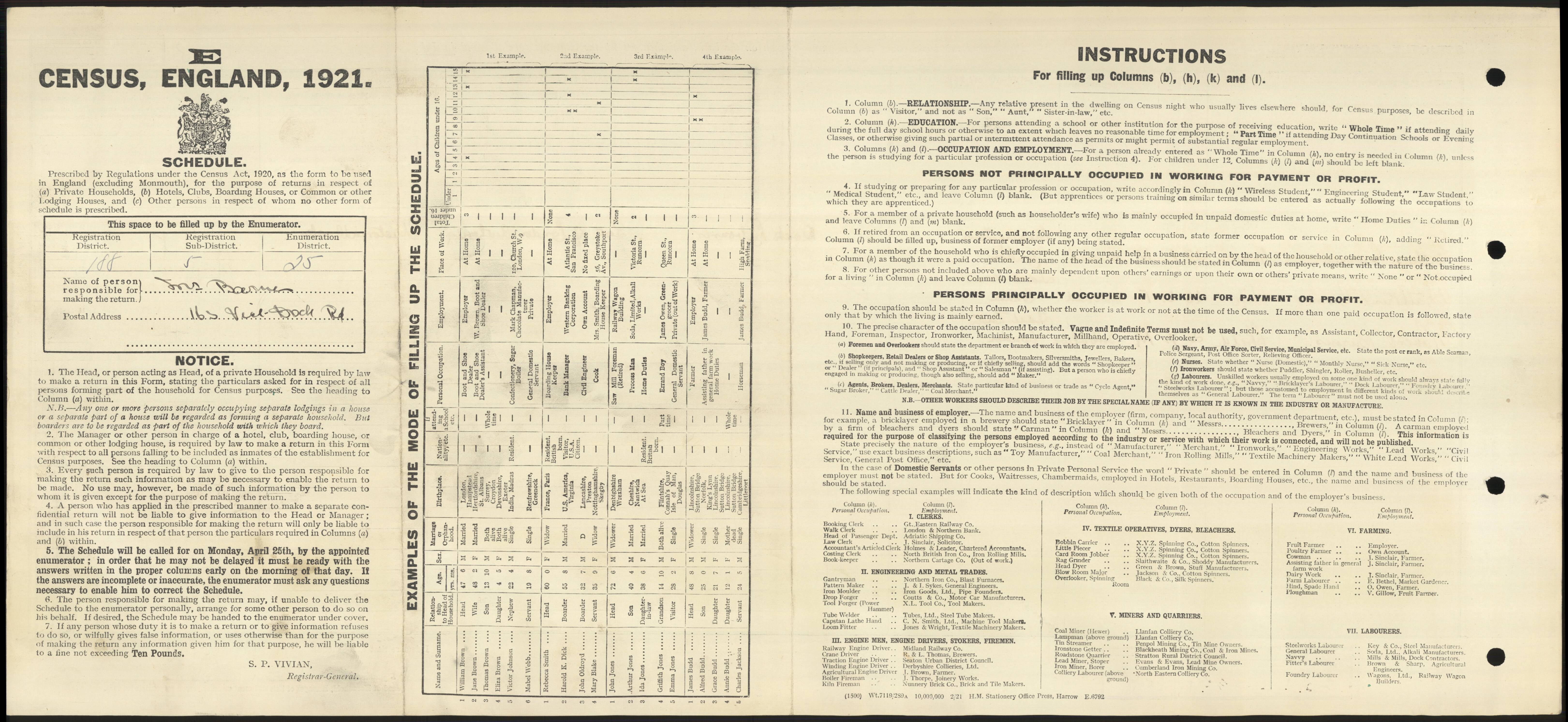 Arthur Barnes 1921 Census Address