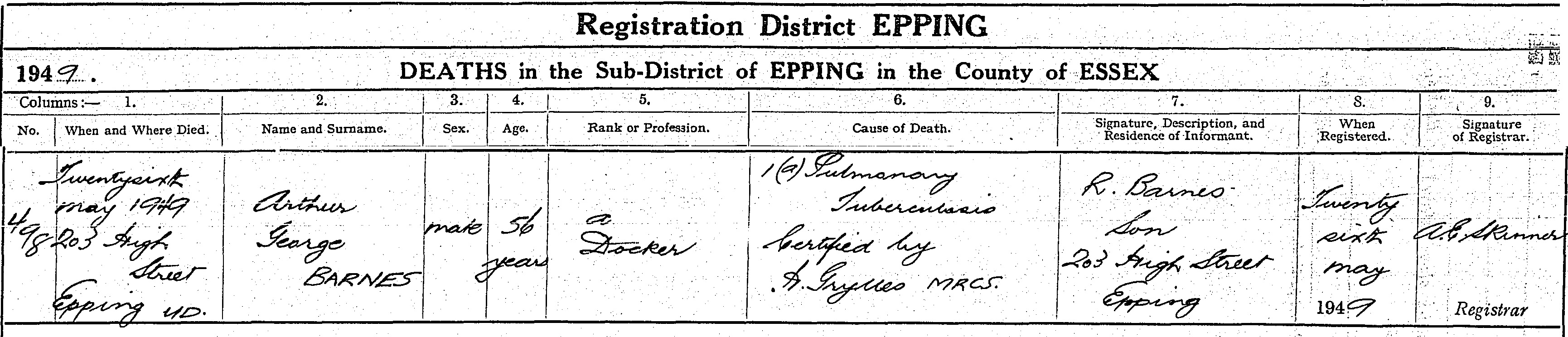 Arthur George Barnes Death