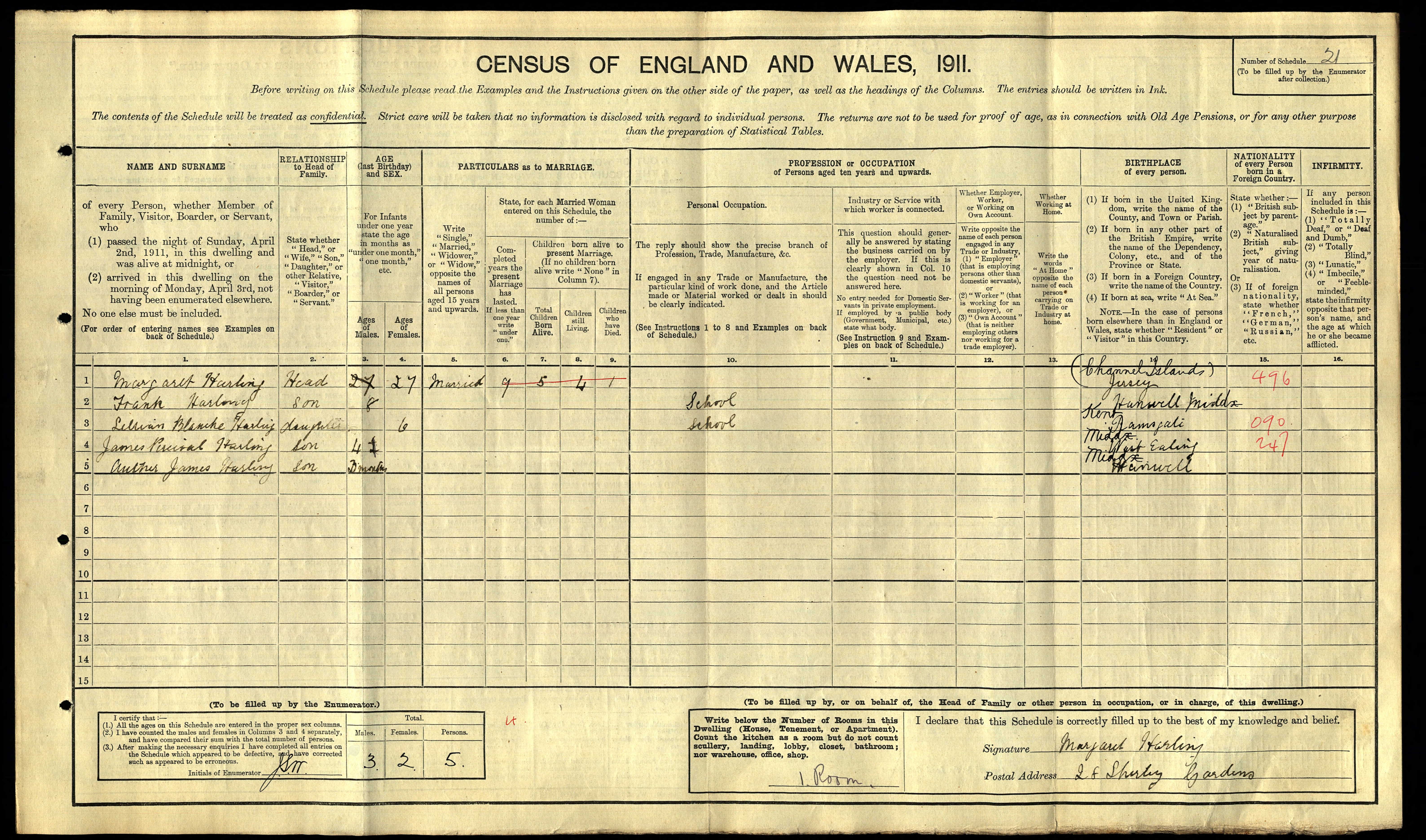 1911 margaret harling