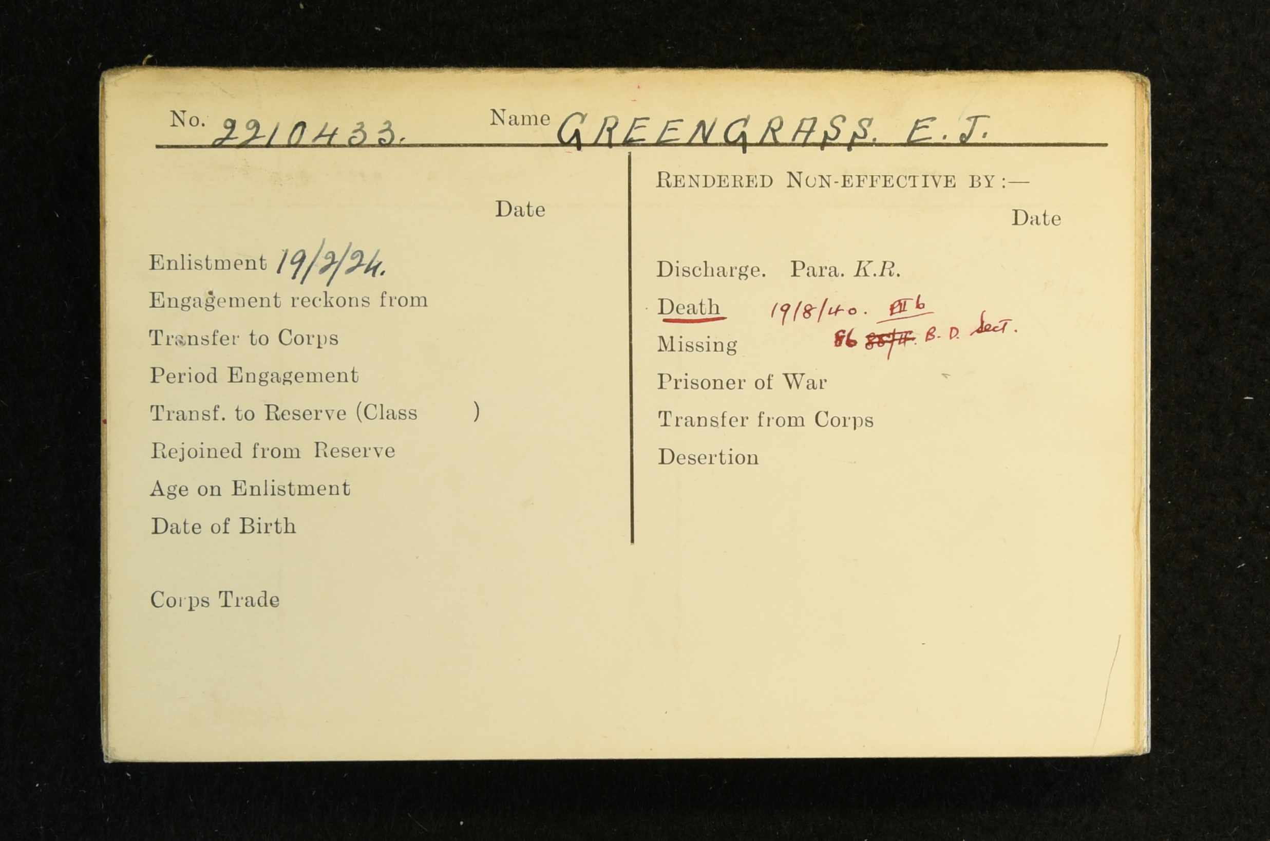 Edward Greengrass Military Record 2