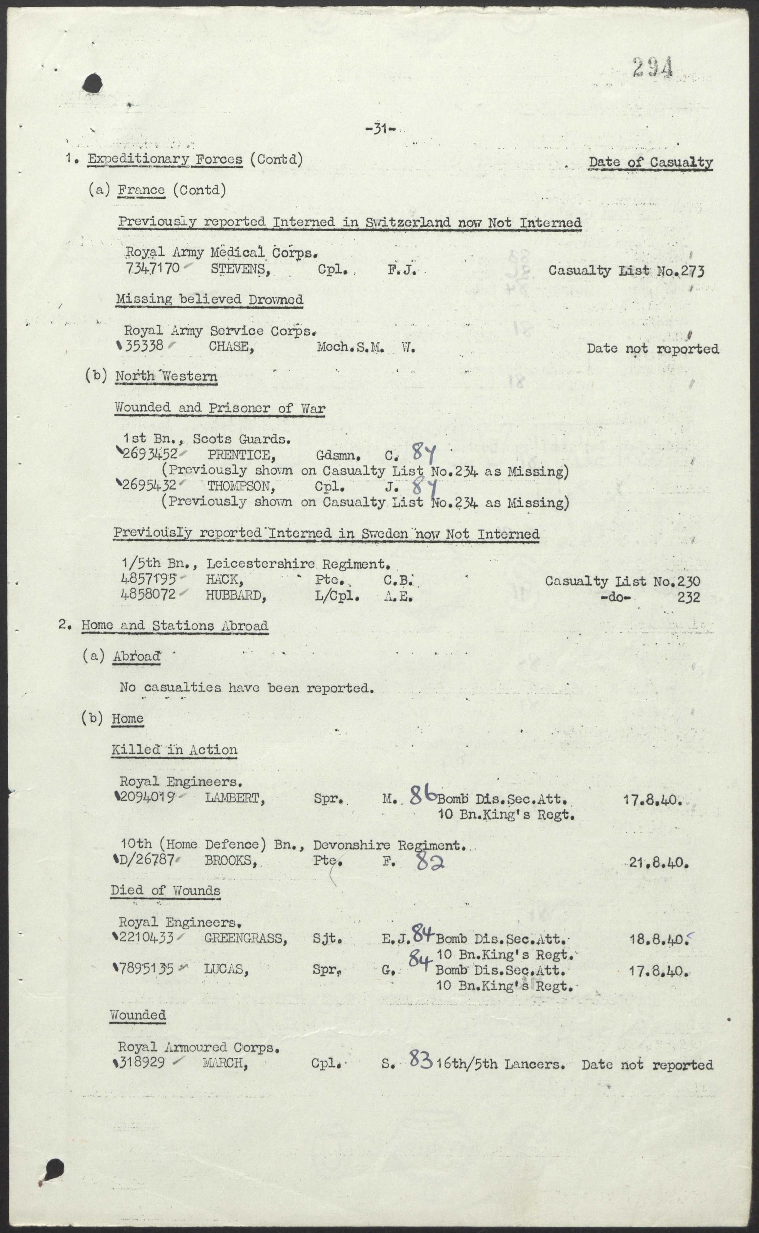 Michael Lambert Military Record 1