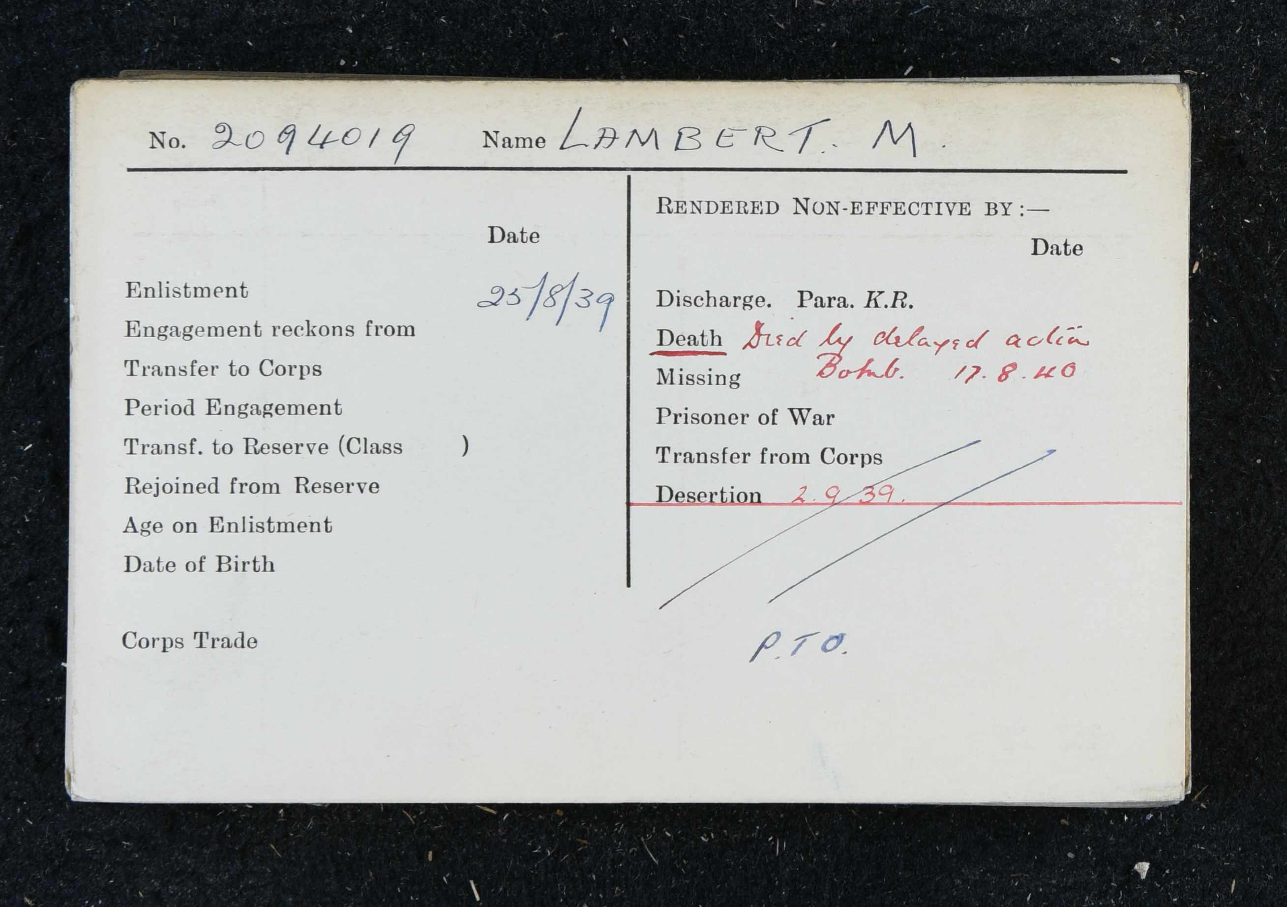 Michael Lambert Military Record 2