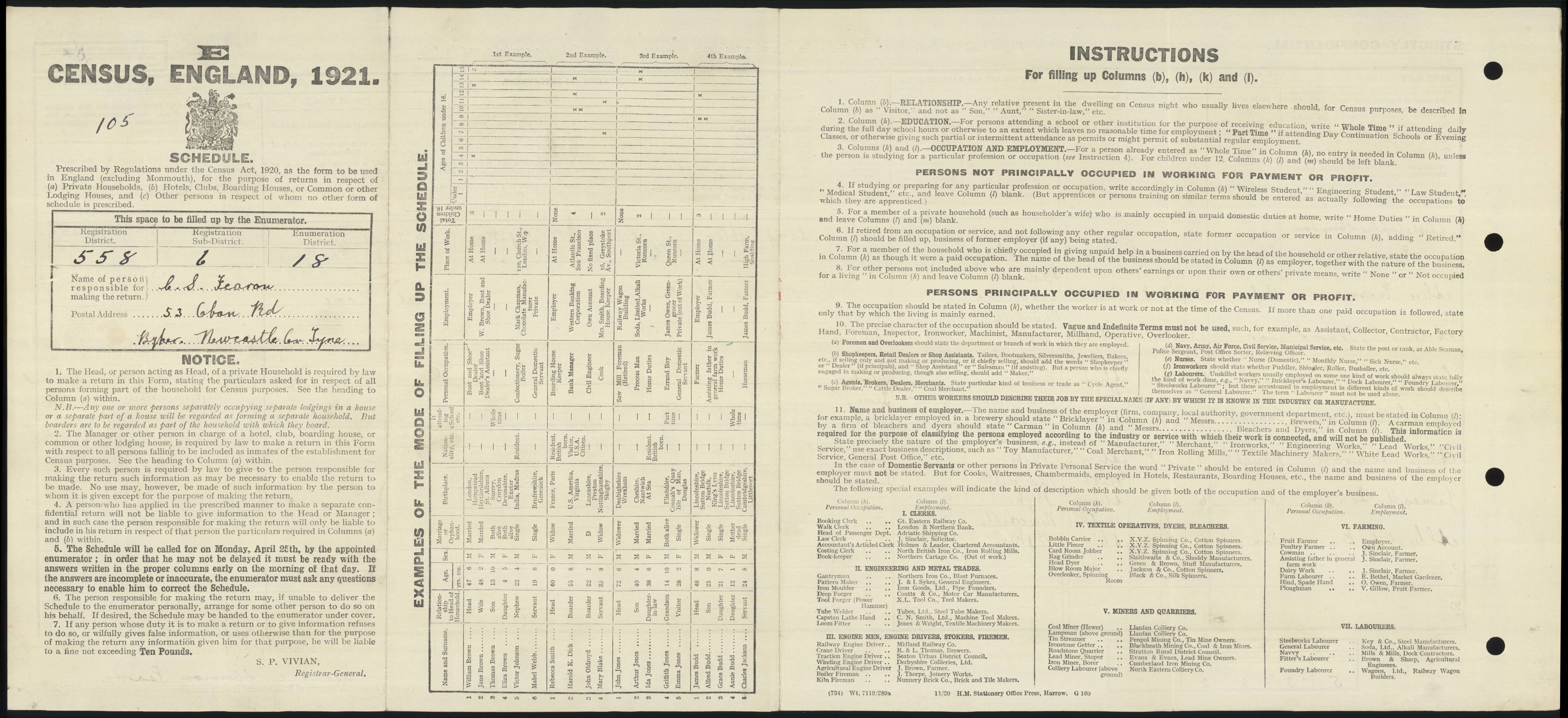 Albert Fearon 1921 Census Address