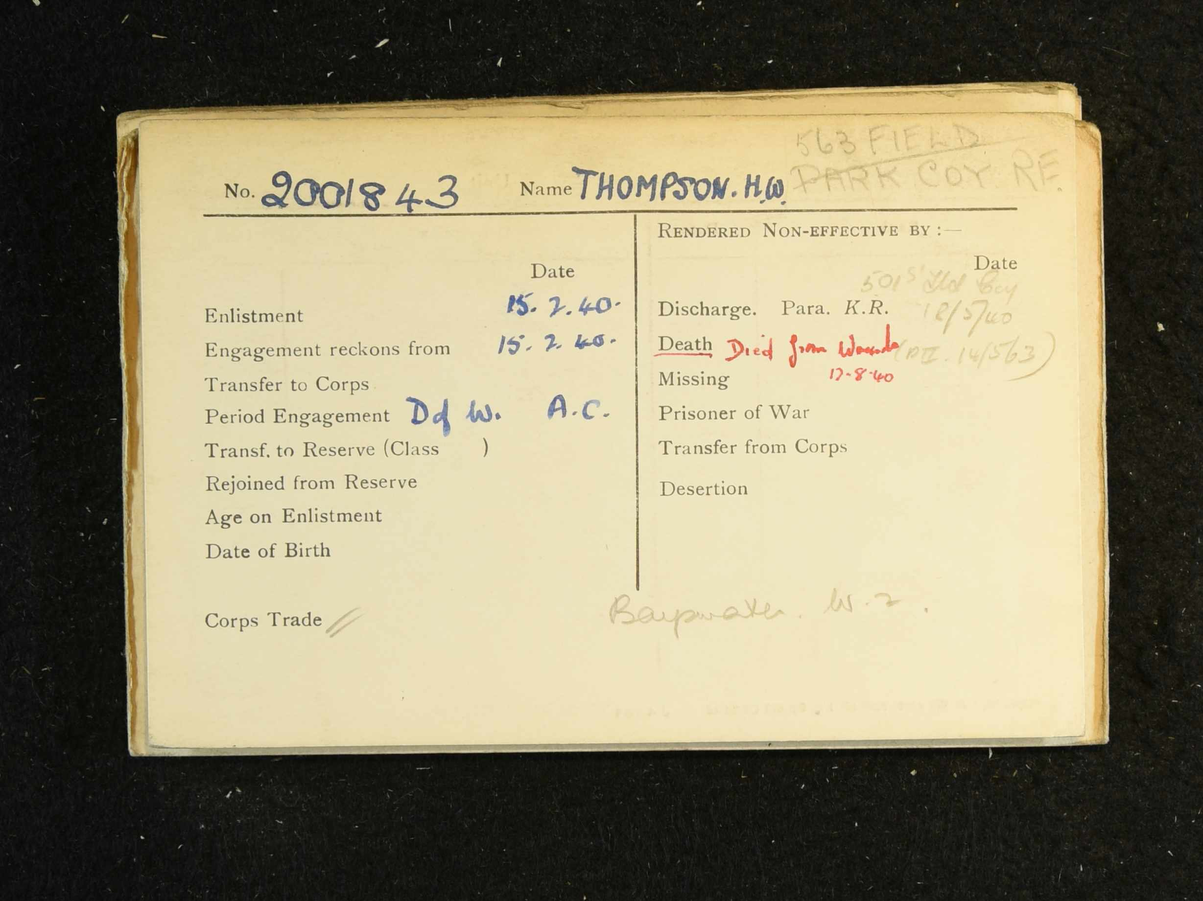 Harold Thompson Military Record 1