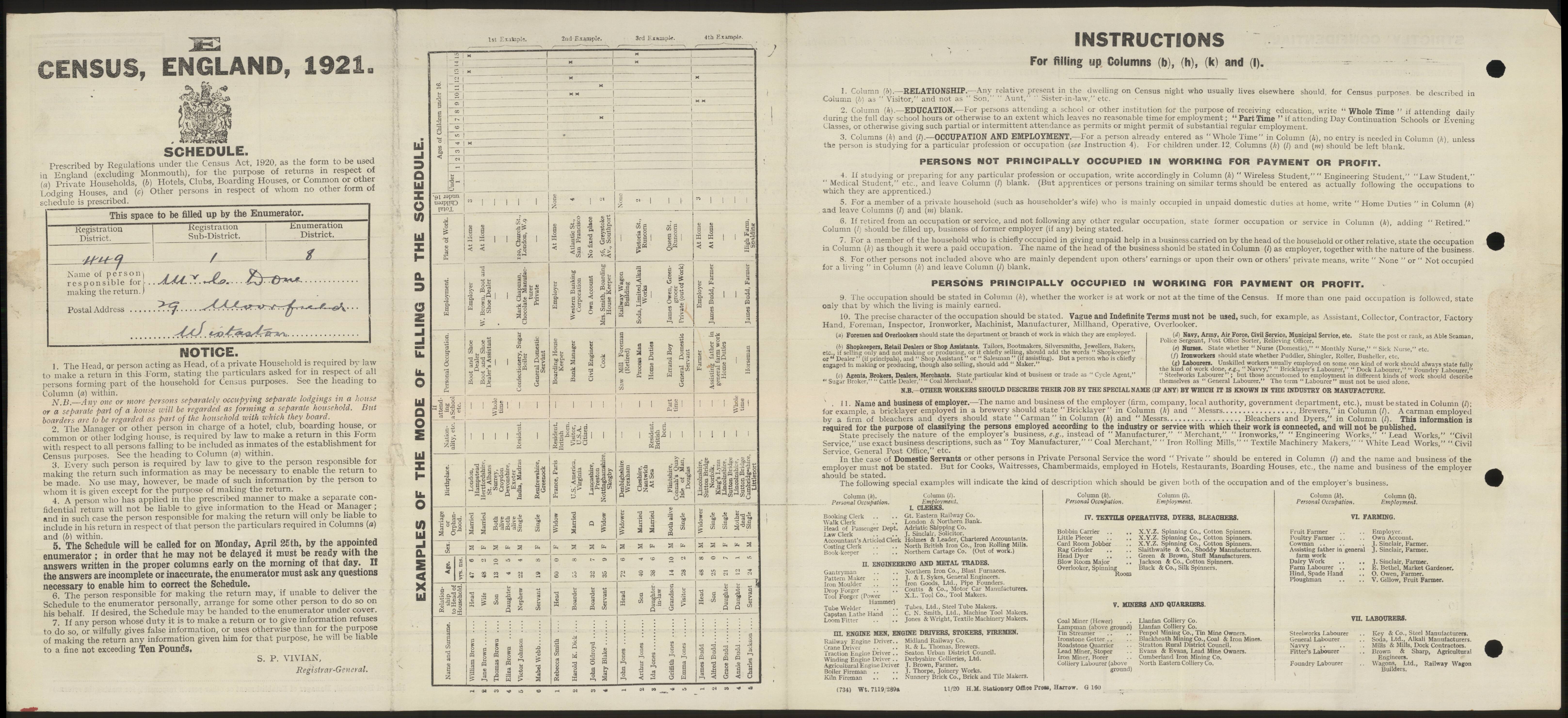 Charles Done:Phyllis Cornes Address 1921